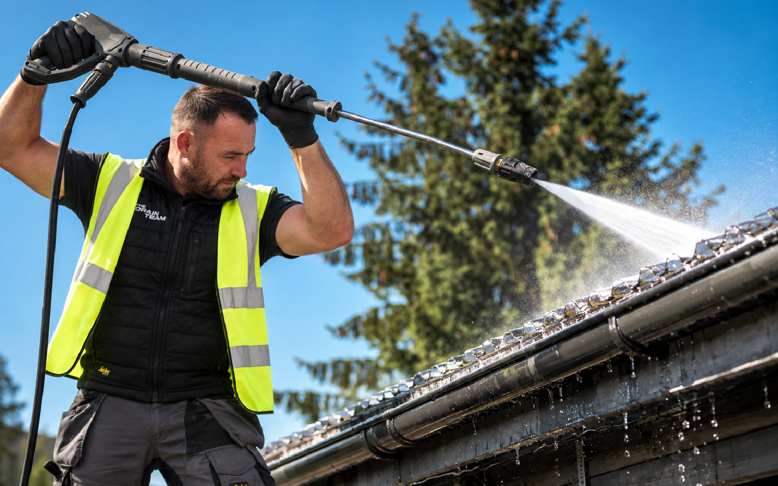 The Drain Team carrying out gutter cleaning
